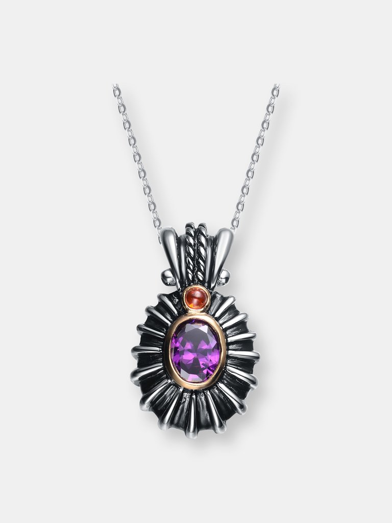 Sterling Silver Violet And Red Cubic Zirconia Black Pendant - Black