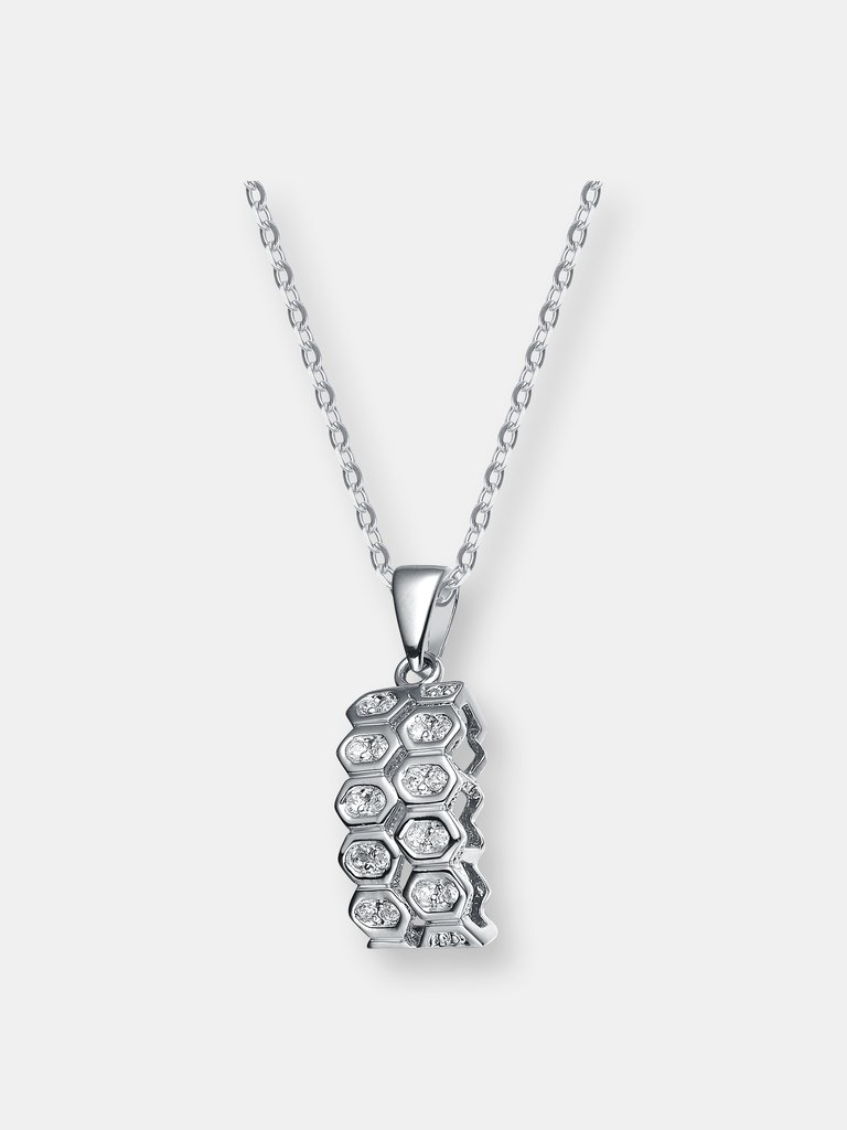 Sterling Silver White Cubic Zirconia Beehive Pendant