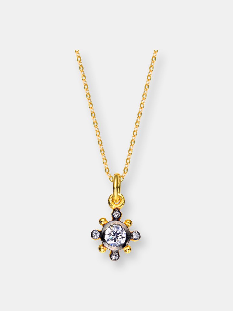 Sterling Silver White Cubic Zirconia Black And Gold Pendant - Gold