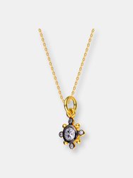 Sterling Silver White Cubic Zirconia Black And Gold Pendant