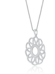 Sterling Silver White Cubic Zirconia Floral Pendant Necklace
