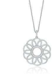 Sterling Silver White Cubic Zirconia Floral Pendant Necklace - Sliver