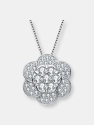 Sterling Silver White Cubic Zirconia Flower Pendant - White