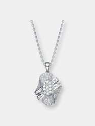 Sterling Silver White Cubic Zirconia Flowing Design Pendant - Silver