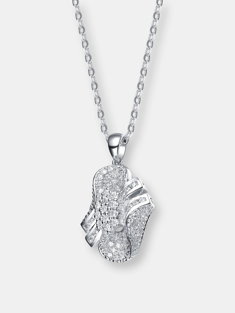 Sterling Silver White Cubic Zirconia Flowing Design Pendant