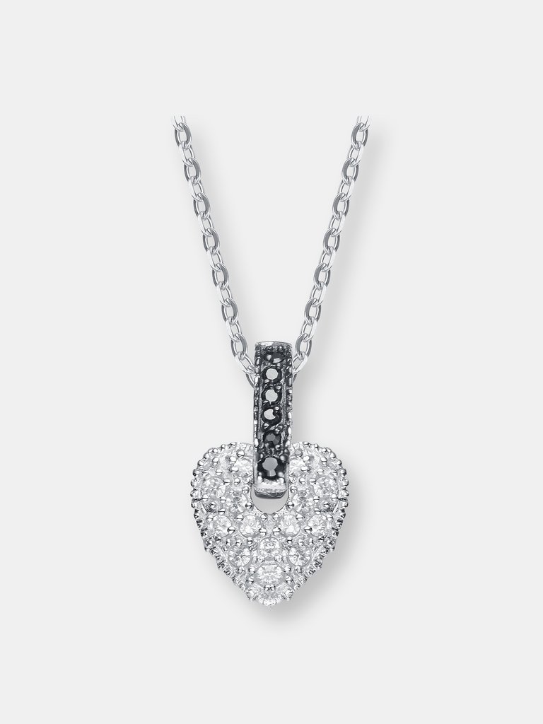 Sterling Silver White Cubic Zirconia Heart Bedazzled Pendant - Sterling Silver