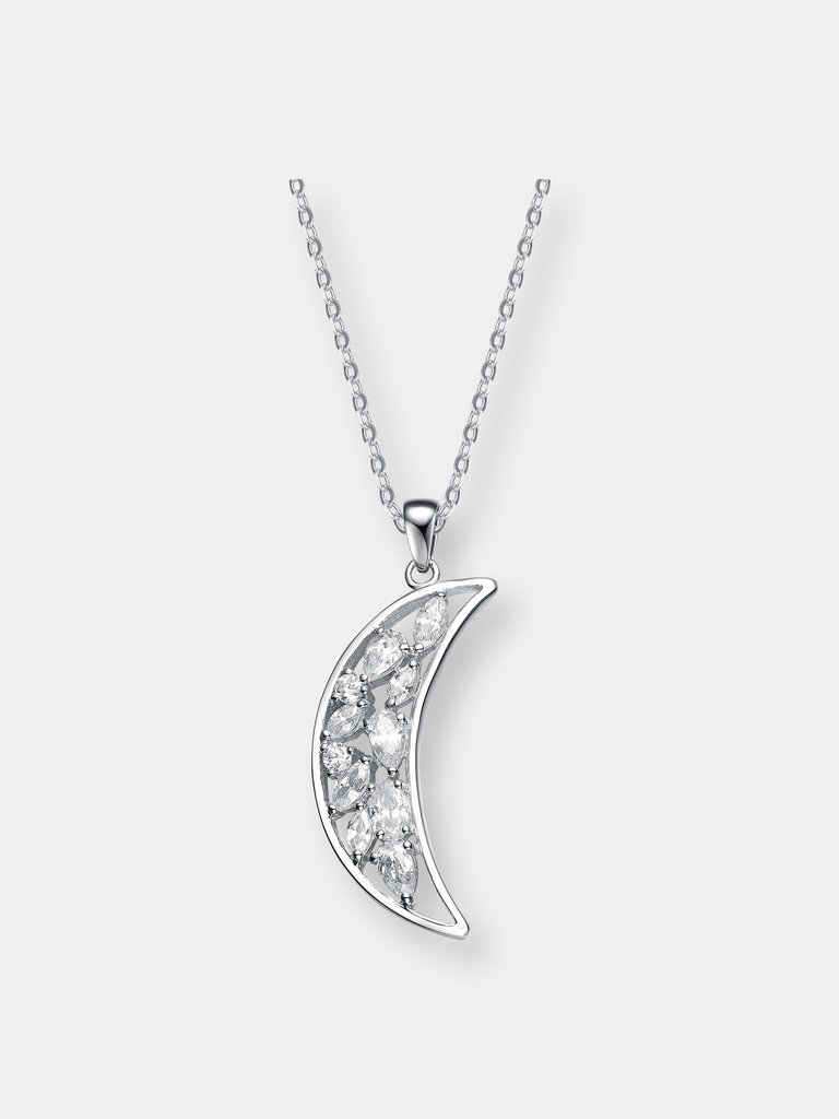 Sterling Silver White Cubic Zirconia Moon-shaped Pendant - Silver