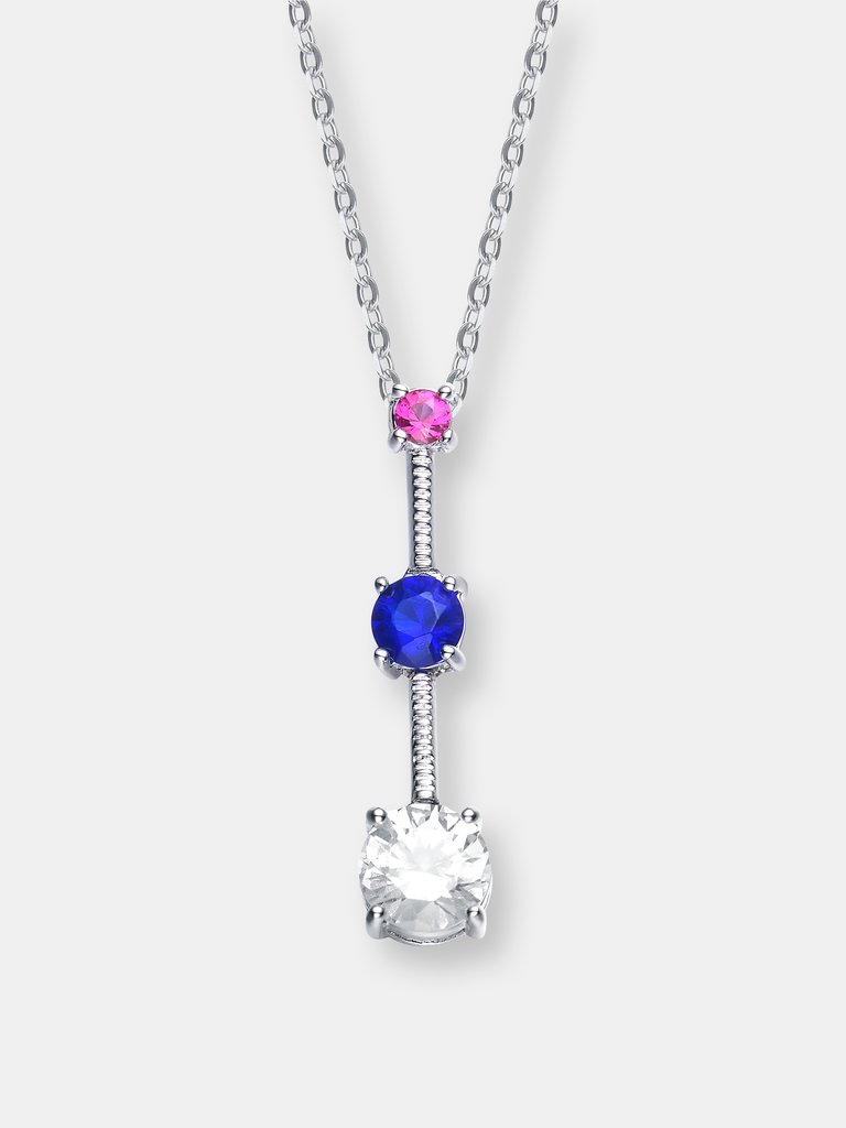 Sterling Silver White Cubic Zirconia Pink And Blue Cubic Zirconia Pendant - Silver
