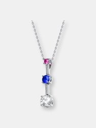 Sterling Silver White Cubic Zirconia Pink And Blue Cubic Zirconia Pendant