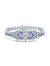 Sterling Silver White Gold Plated Clear Round and Colored Baguette Cubic Zirconia Link Bracelet - Sapphire