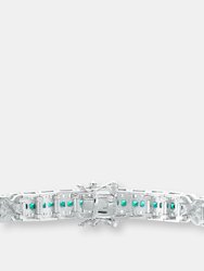 Sterling Silver White Gold Plated Clear Round and Colored Baguette Cubic Zirconia Link Bracelet