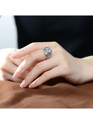 Sterling Silver White Gold Plated With Baguette And Round Colored Cubic Zirconia Modern Ring