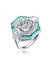 Sterling Silver White Gold Plated With Baguette And Round Cubic Zirconia Modern Ring - Emerald Green