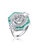 Sterling Silver White Gold Plated With Baguette And Round Cubic Zirconia Modern Ring - Emerald Green