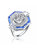 Sterling Silver White Gold Plated With Baguette And Round Cubic Zirconia Modern Ring - Sapphire Blue