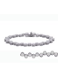 Sterling Silver White Gold Plated with Clear Round Cubic Zirconia Cluster Flower Link Bracelet - White