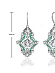 Sterling Silver White Gold Plated With Colored Cubic Zirconia Art Deco Lever Back Earrings
