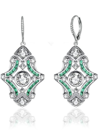 Genevive Sterling Silver White Gold Plated With Colored Cubic Zirconia Art Deco Lever Back Earrings product