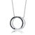 Sterling Silver White Gold Plating With Clear And Black Cubic Zirconia Double Outlined Circle Necklace - White Gold