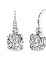 Sterling Silver White Gold Plating with Clear Cubic Zirconia Leverback Drop Earrings - White