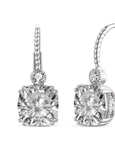 Genevive Sterling Silver White Gold Plating with Clear Cubic Zirconia Leverback Drop Earrings product
