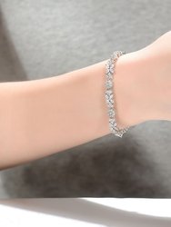 Sterling Silver White Gold Plating With Clear Round and Marquise Cubic Zirconia Cluster Flower-Inspired Tennis Bracelet