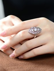 Sterling Silver White Gold Plating with Clear Round Cubic Zirconia Filigree Ring