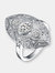 Sterling Silver White Gold Plating with Clear Round Cubic Zirconia Filigree Ring - Grey