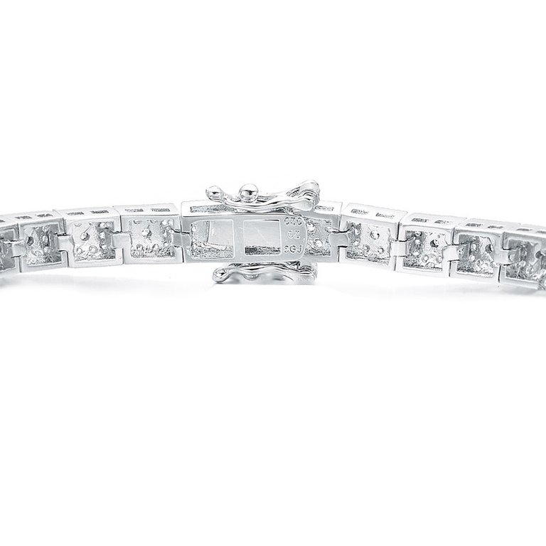 Sterling Silver White Gold Plating With Colored Baguette Cubic Zirconia Link Bracelet