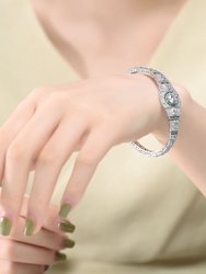 Sterling Silver White Gold Plating With Colored Baguette Cubic Zirconia Link Bracelet