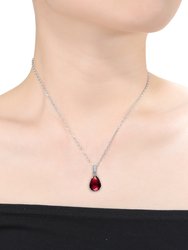 Sterling Silver White Gold Plating with Colored Cubic Zirconia Pear Drop Solitaire Necklace - Red