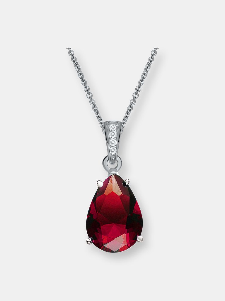 Sterling Silver White Gold Plating with Colored Cubic Zirconia Pear Drop Solitaire Necklace - Red - Red