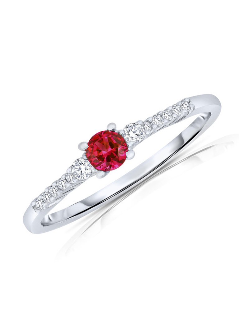 Sterling Silver White Gold Plating With Colored Cubic Zirconia Ring