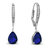 Sterling Silver White Gold Plating with Colored Cubic Zirconia Teardrop Earrings - Blue