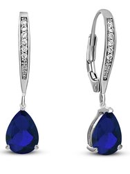 Sterling Silver White Gold Plating with Colored Cubic Zirconia Teardrop Earrings - Blue