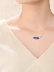 Sterling Silver With Blue Sapphire & Diamond Cubic Zirconia Chevron Pendant Necklace