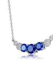 Sterling Silver With Blue Sapphire & Diamond Cubic Zirconia Chevron Pendant Necklace