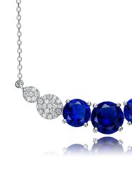 Sterling Silver With Blue Sapphire & Diamond Cubic Zirconia Chevron Pendant Necklace - Sliver/Blue