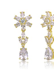 Sterling Silver with Clear Cubic Zirconia Cluster Snowflake Formal Dangle Earrings - Gold
