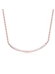 Sterling Silver With Clear Cubic Zirconia Curved Necklace - Rose Gold