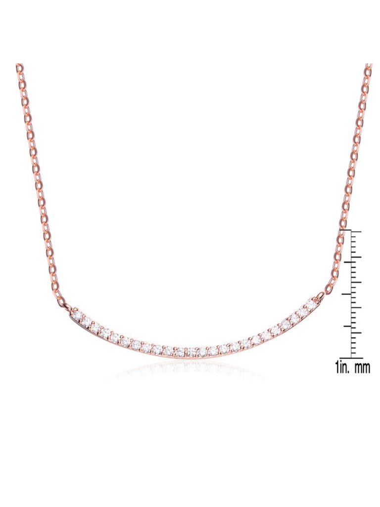 Sterling Silver With Clear Cubic Zirconia Curved Necklace
