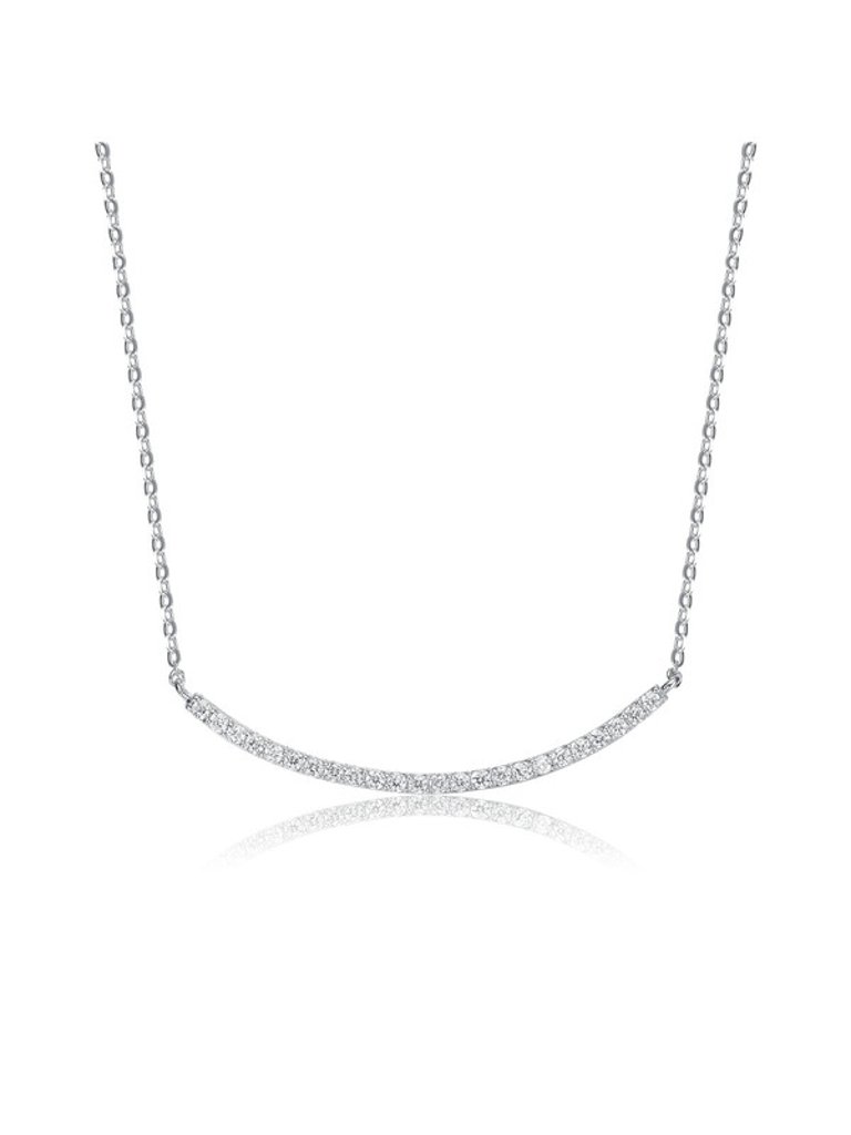 Sterling Silver With Clear Cubic Zirconia Curved Necklace - Silver