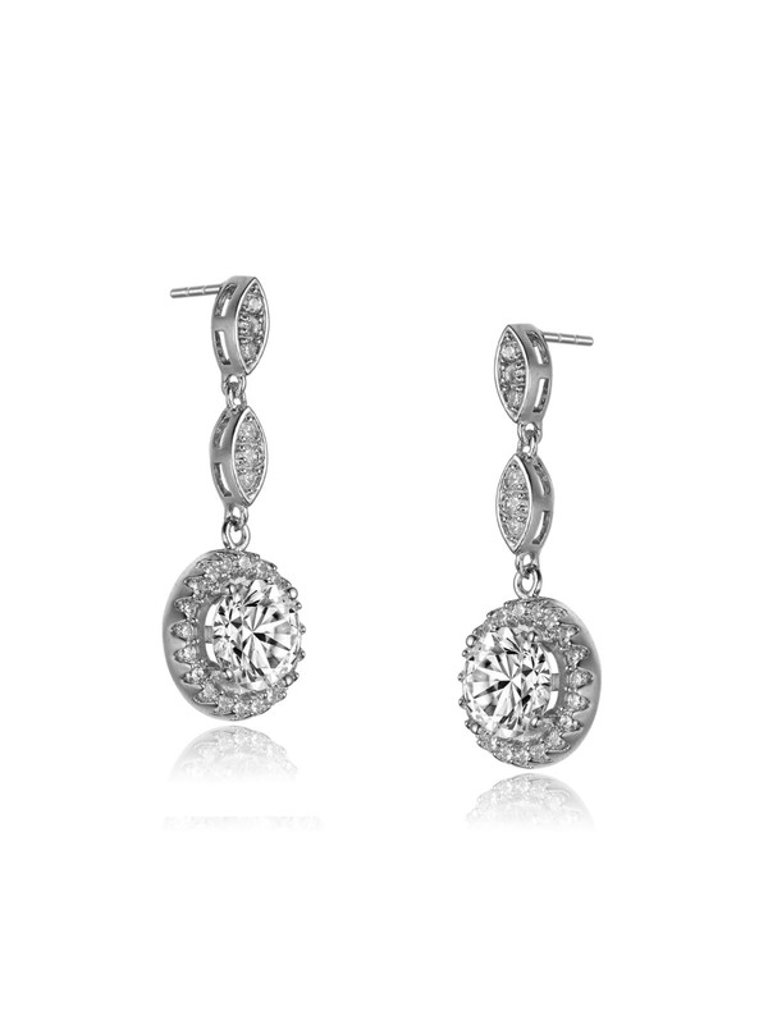 Sterling Silver With Clear Cubic Zirconia Dangling Earrings