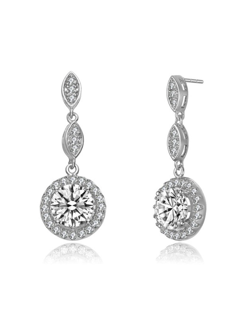 Sterling Silver With Clear Cubic Zirconia Dangling Earrings - Silver