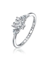 Sterling Silver With Clear Cubic Zirconia Heart 'I Love You' Promise Ring - Silver