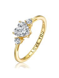 Sterling Silver with Clear Cubic Zirconia Heart 'I Love You' Promise Ring - Gold