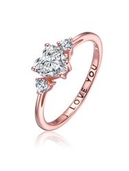 Sterling Silver With Clear Cubic Zirconia Heart 'I Love You' Promise Ring - Rose Gold