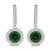 Sterling Silver With Colored Cubic Zirconia Halo Dangle Earrings - Emerald