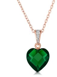 Sterling Silver With Colored Cubic Zirconia Heart-Shape Necklace - Emerald