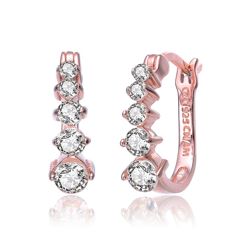 Sterling Silver with Colored Cubic Zirconia Hoop Earrings - Rose